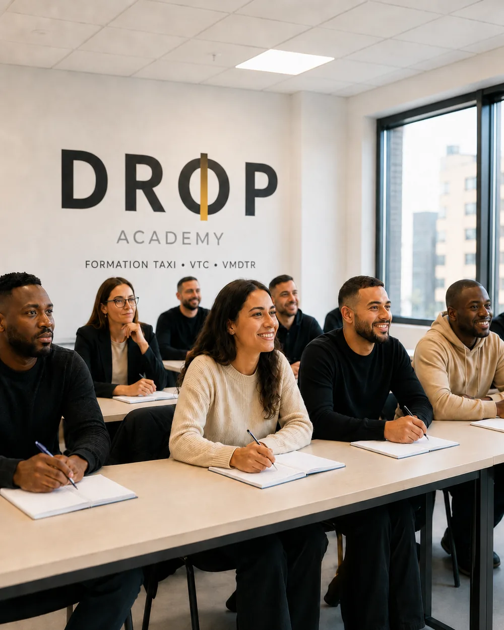 Stagiaires en formation TAXI, VTC et VMDTR chez DROP ACADEMY